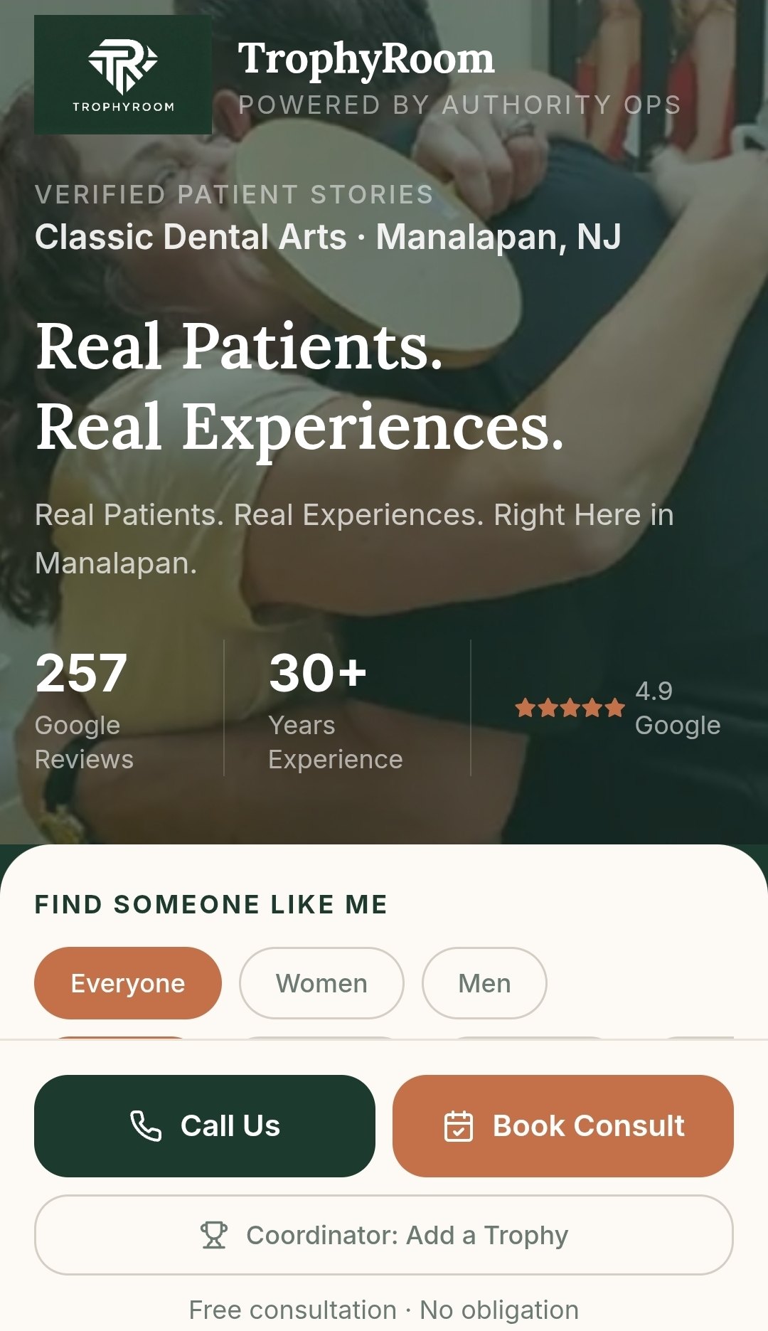 TrophyRoom verified patient story page for Classic Dental Arts in Manalapan, New Jersey